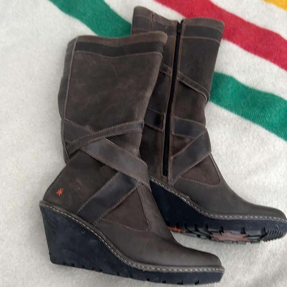 Brown Leather The ART Company Wedge Heel Boots Size 42 - Picture 2 of 5